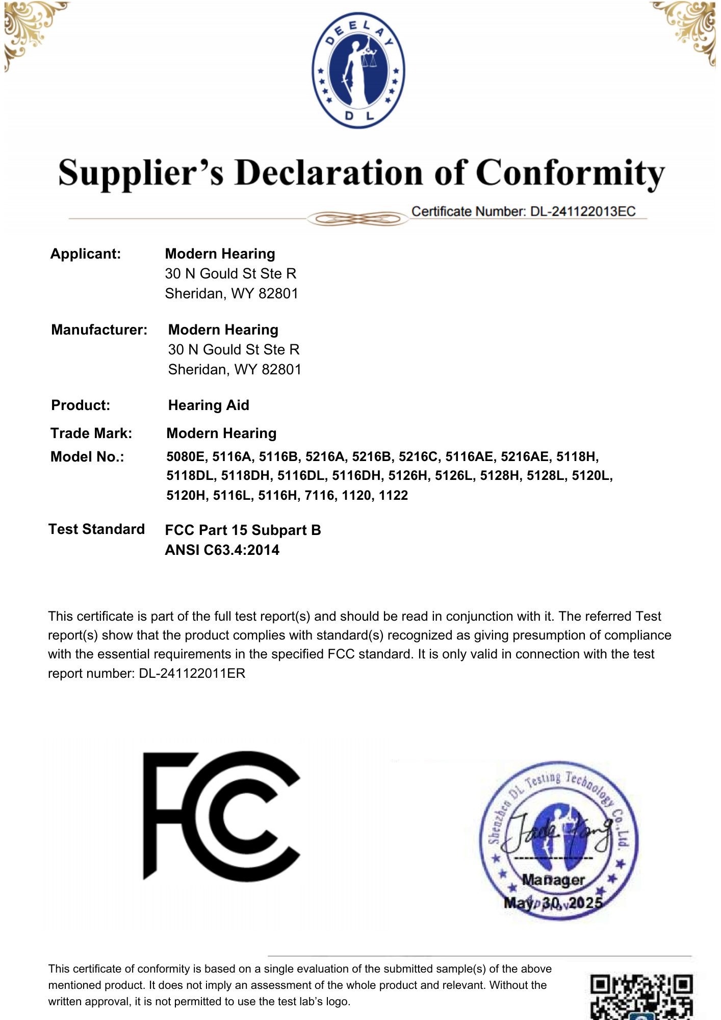 FDA registration certificate